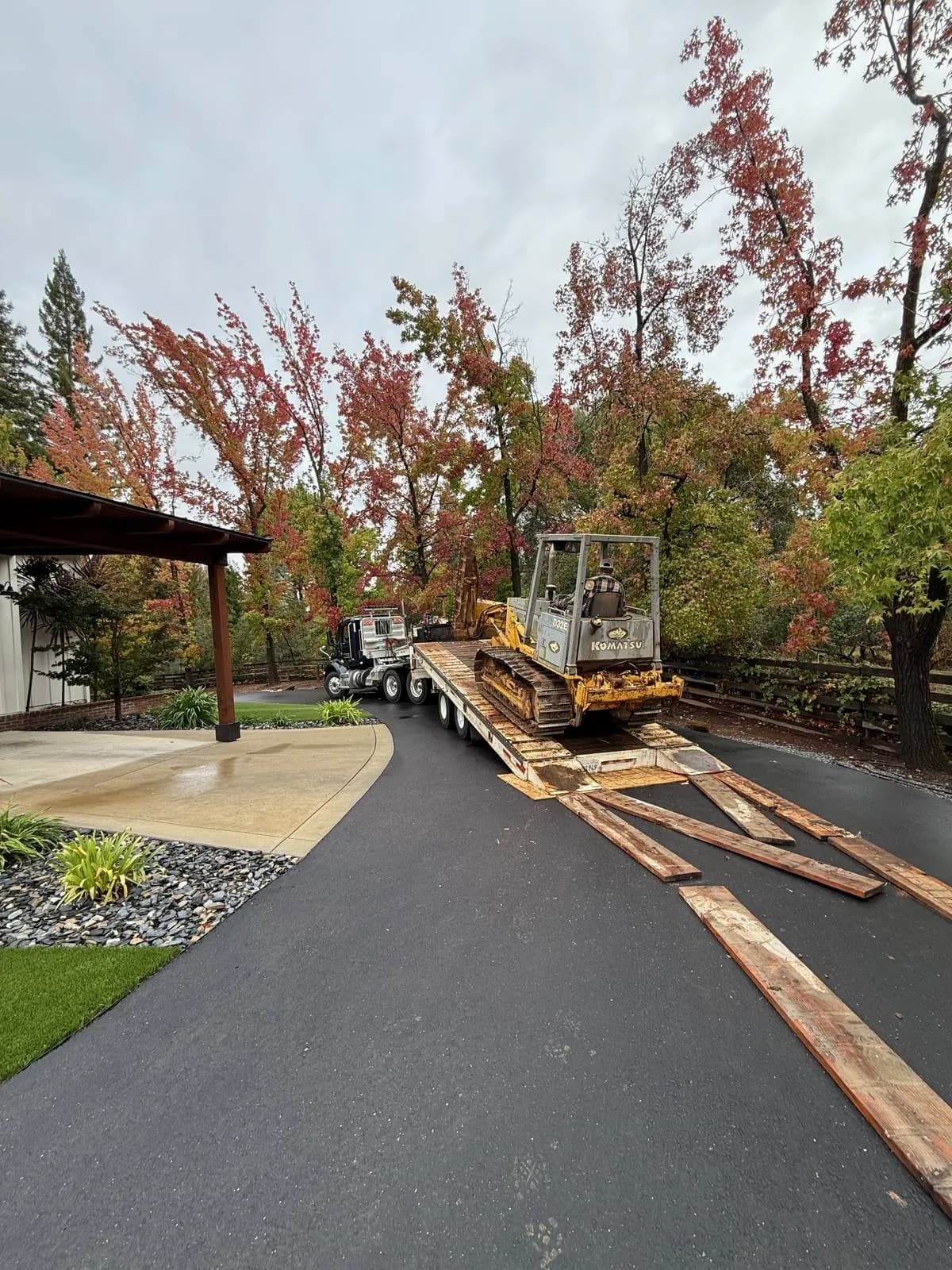 Equipment loaded onto a trailer for transport